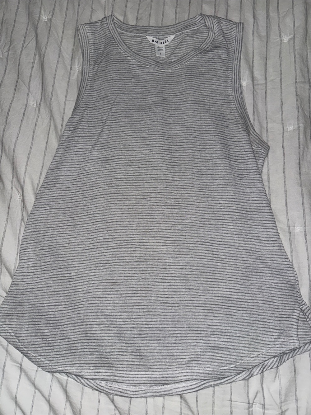 Athleta Light Gray & White Striped Sleeveless Tank